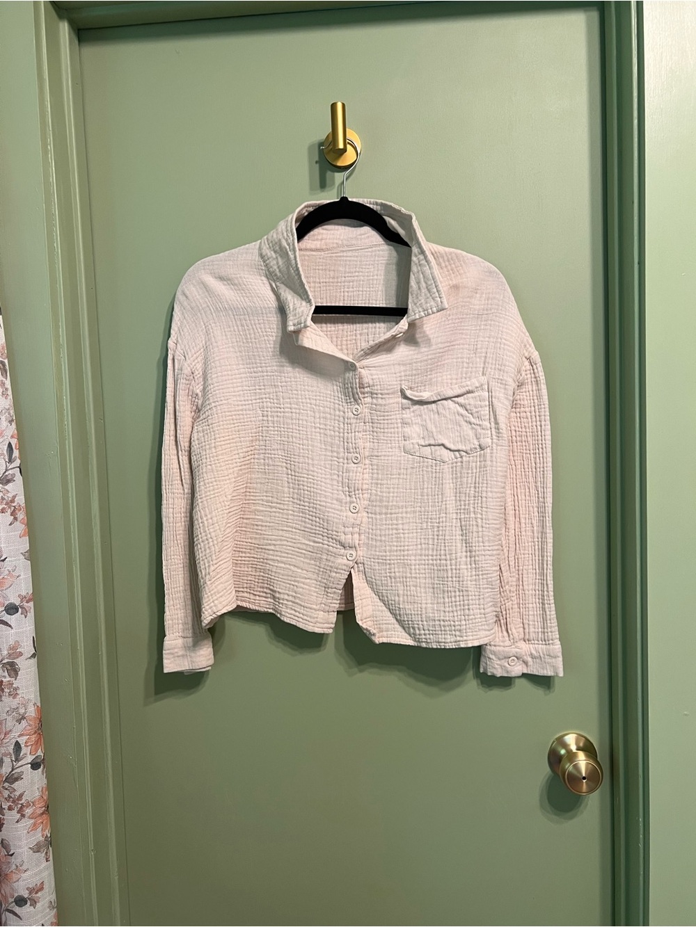 Off white Gauze Cotton Crop Button-Up Top & Shorts Set